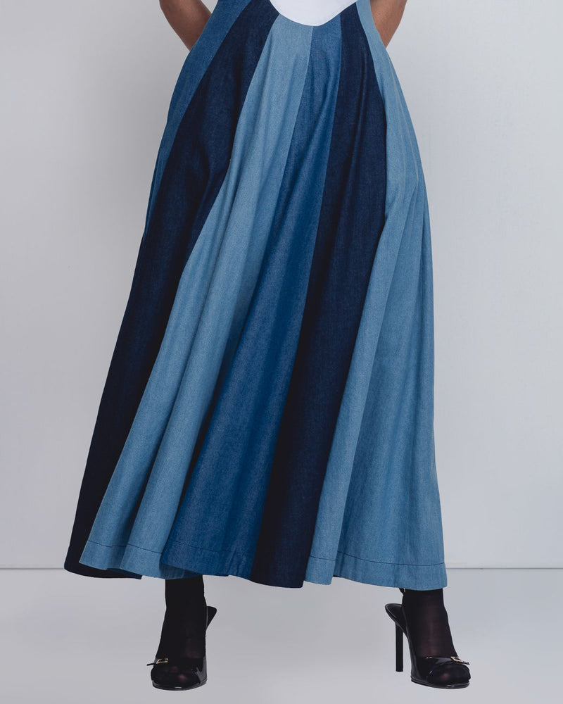 Prism Panelled Dress - Denim Blue + White cotton Buy Prism Panelled Dress - Denim Blue + White from C&W | Dresses for Women by Leh Studios in white color for women in Singapore