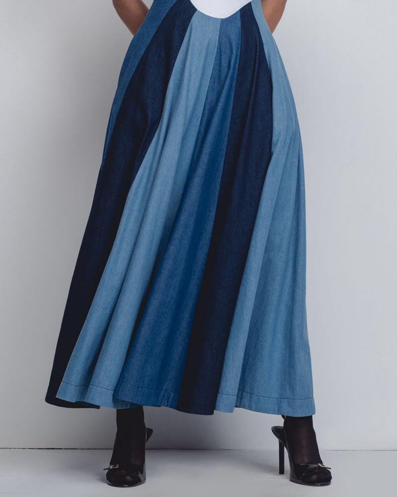Prism Panelled Dress - Denim Blue + White cotton Buy Prism Panelled Dress - Denim Blue + White from C&W | Dresses for Women by Leh Studios in white color for women in Singapore