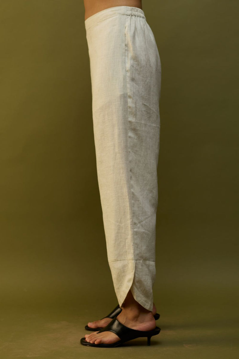 Ikis Overlapping Hem Linen Pants - Off White by Manan for in Singapore