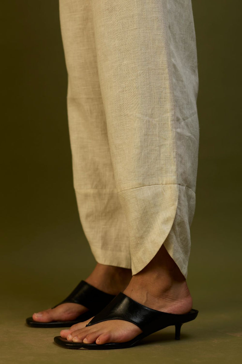 Ikis Overlapping Hem Linen Pants - Off White by Manan for in Singapore