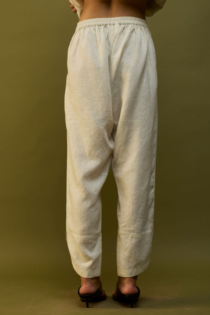 Ikis Overlapping Hem Linen Pants - Off White by Manan for in Singapore