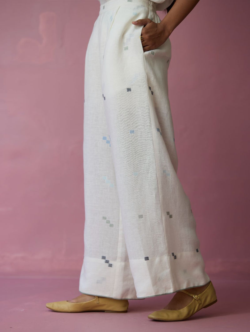 Umami Jamdani Linen Culottes - Ivory