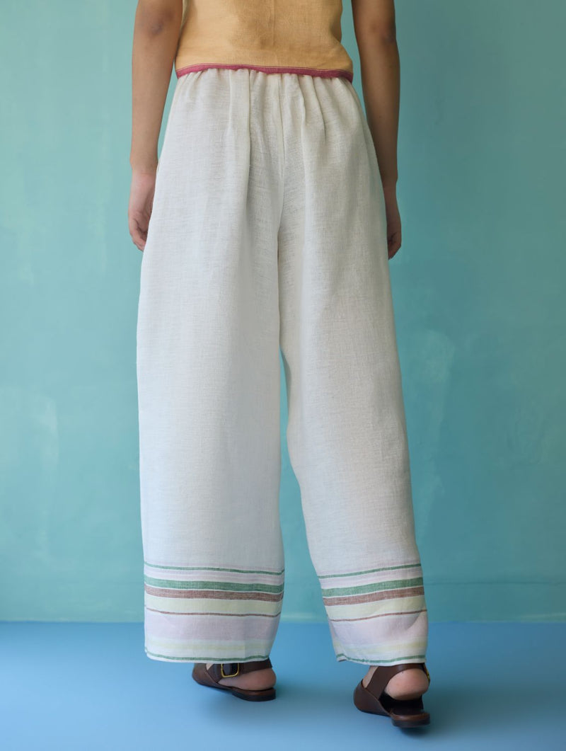 Alina Border Linen Pants - Ivory linen pant/trouser by Manan in ivory for women in Singapore
