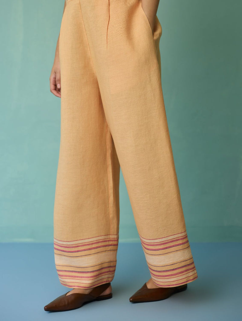 Alina Border Linen Pants - Apricot linen pant/trouser by Manan in apricot for women in Singapore