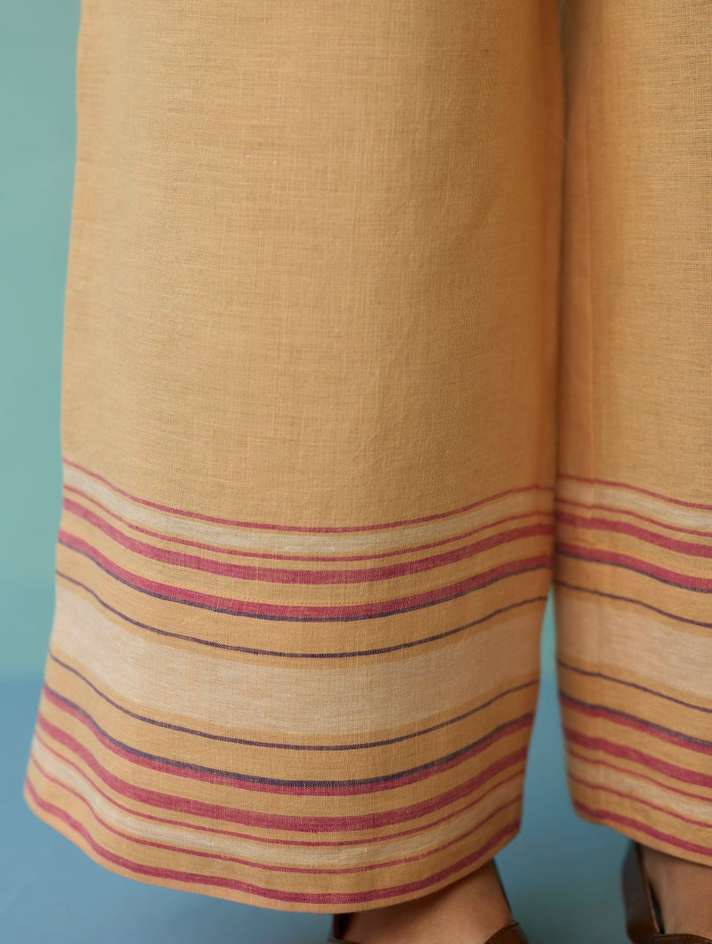 Alina Border Linen Pants - Apricot linen pant/trouser by Manan in apricot for women in Singapore