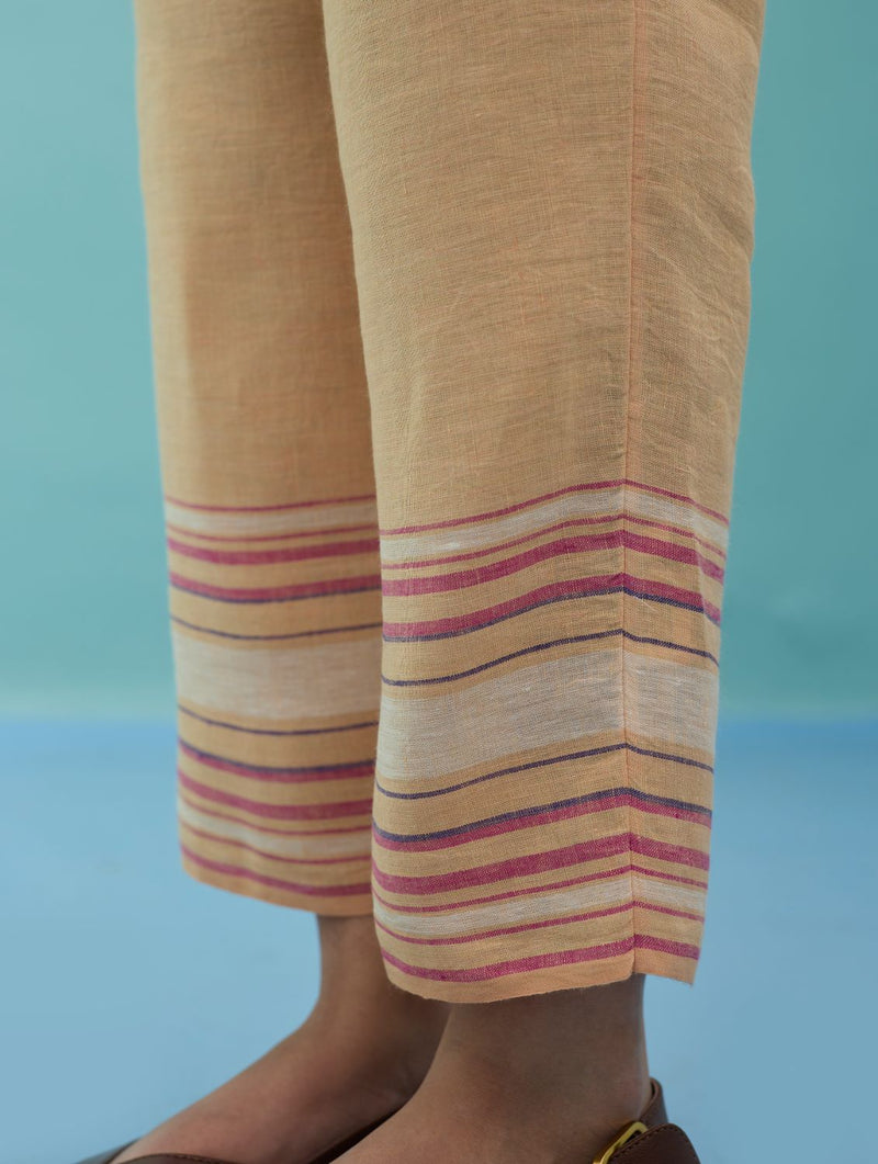 Ines Border Linen Tapered Pants - Apricot linen pant/trouser by Manan in apricot for women in Singapore