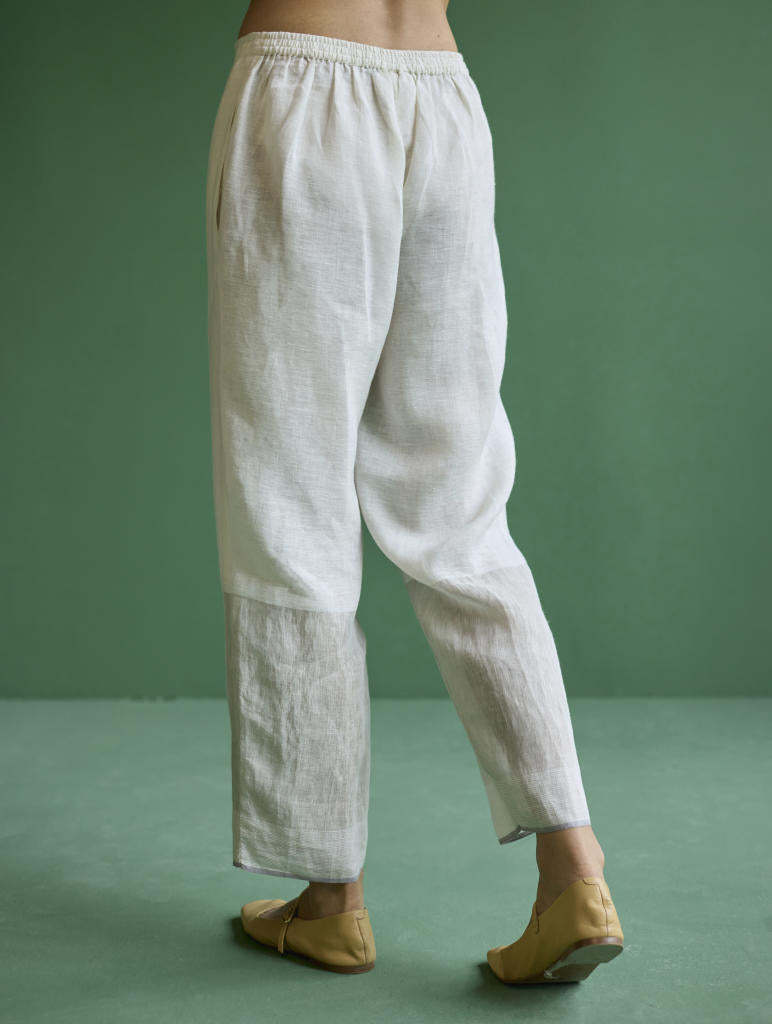 June Metallic Linen Pant - Ivory linen by Manan in ivory color for women in Singapore