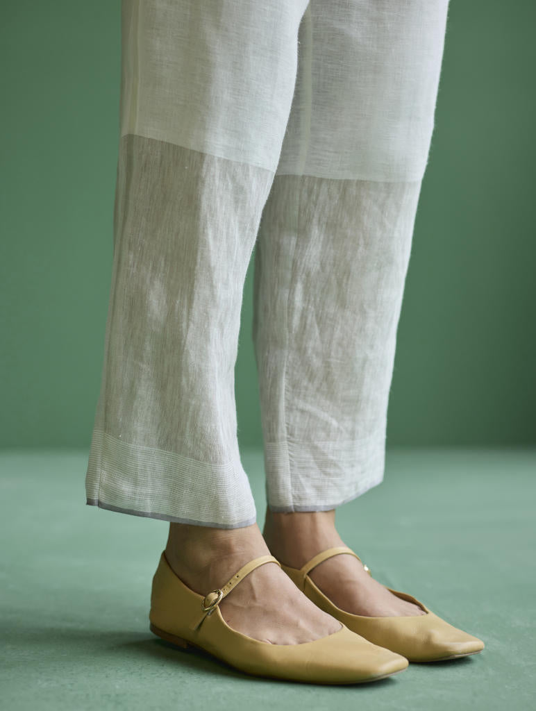 June Metallic Linen Pant - Ivory linen by Manan in ivory color for women in Singapore
