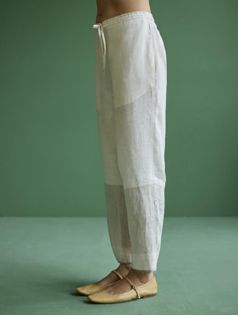 June Metallic Linen Pant - Ivory linen by Manan in ivory color for women in Singapore