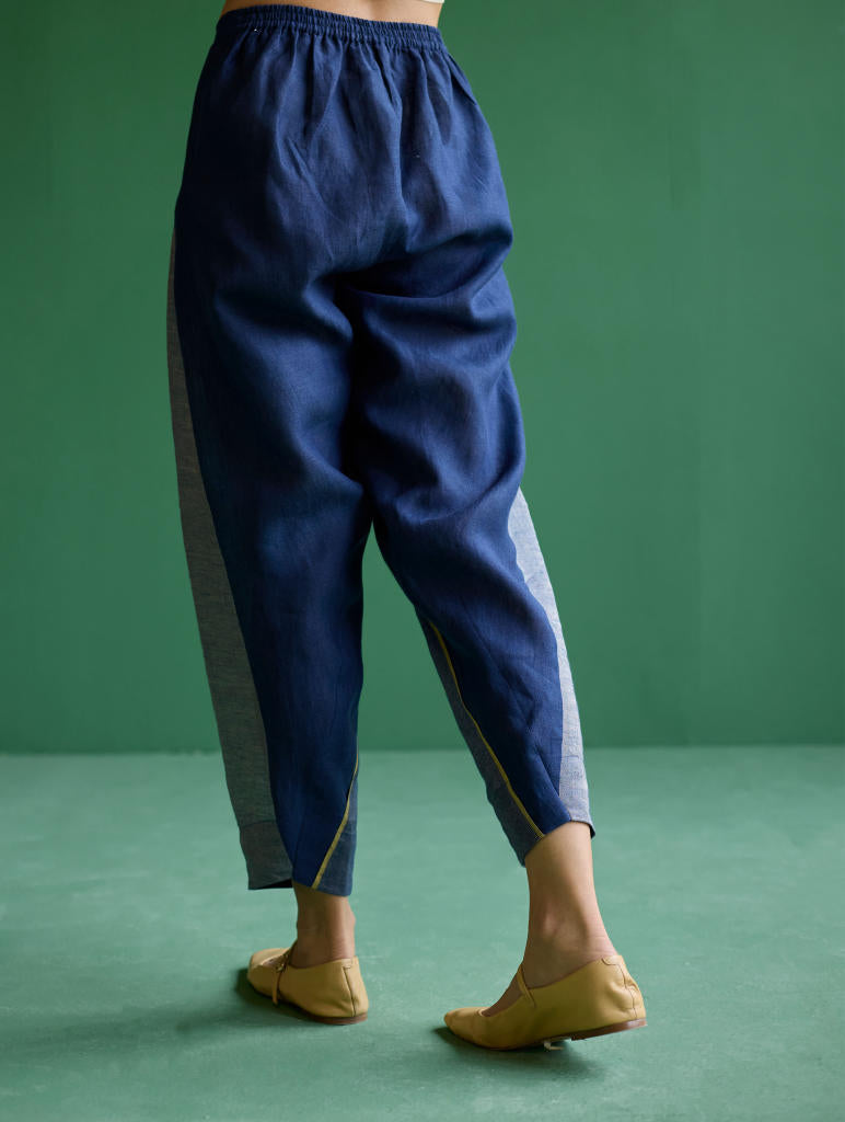 Zang Metallic Linen Salwar Pant - Navy linen by Manan in navy color for women in Singapore