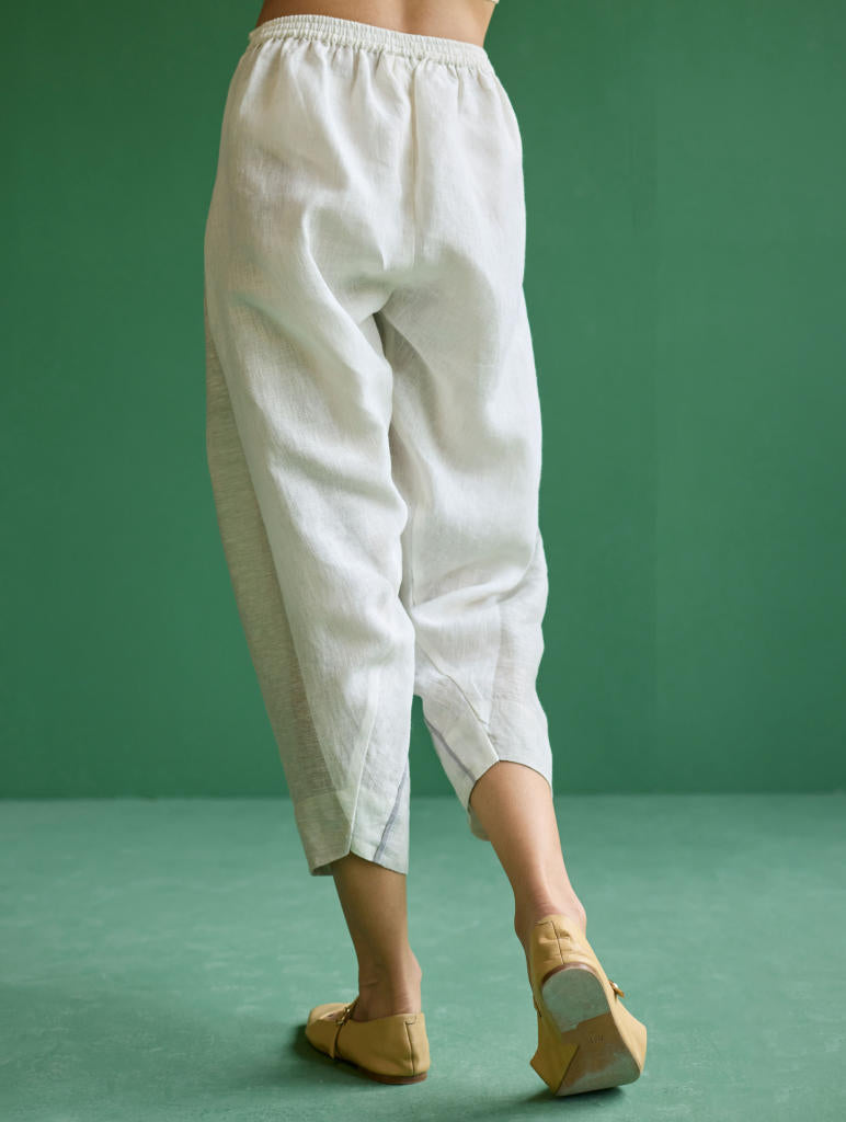 Zang Metallic Linen Salwar Pant - Ivory linen by Manan in ivory color for women in Singapore
