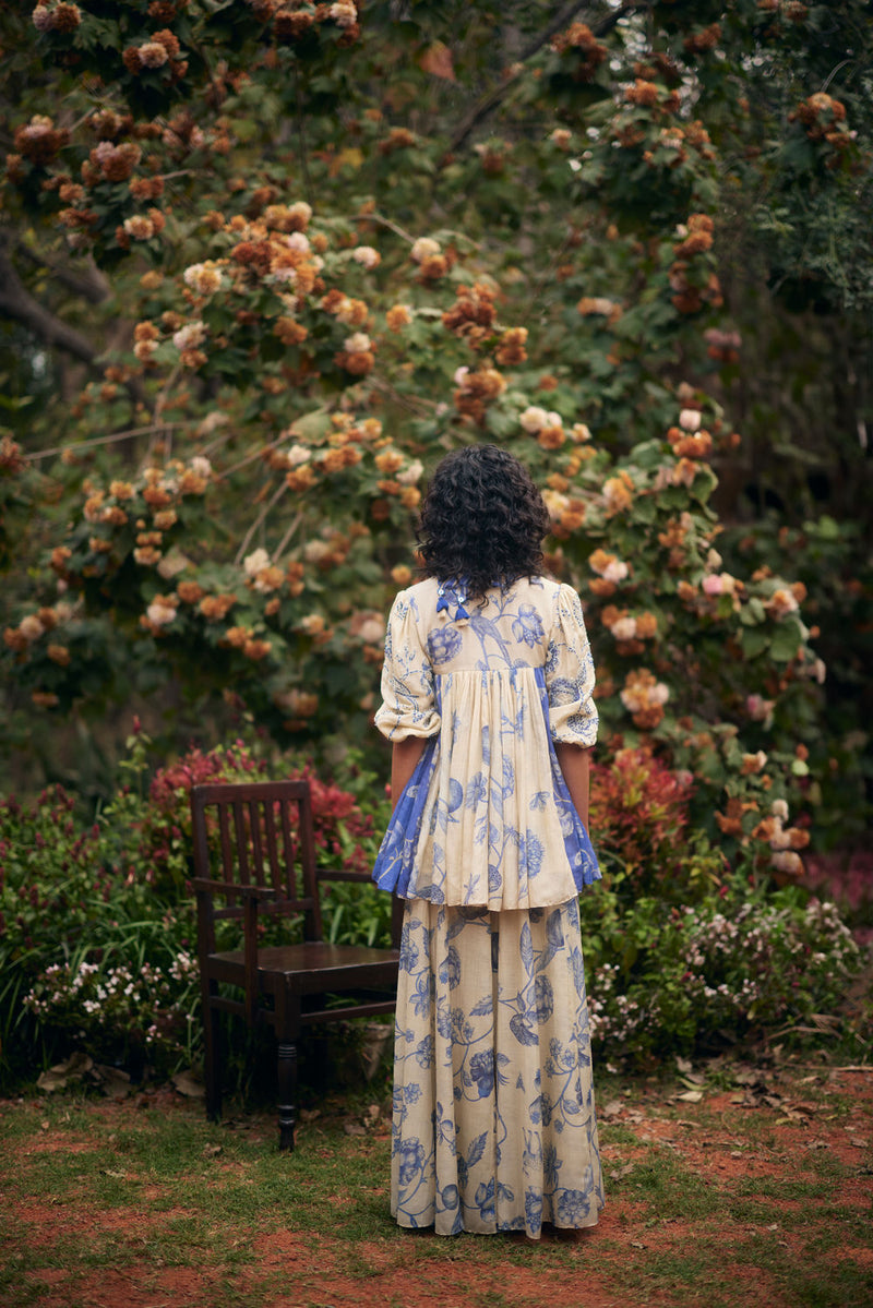Azure Peplum Set chanderi by Paulmi & Harsh in blue, ivory for women in Singapore