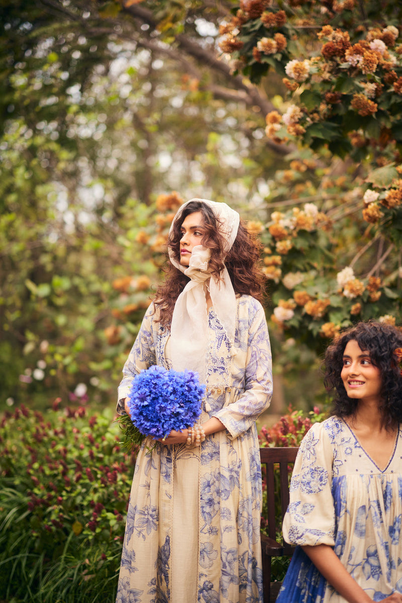 Mila Jacket Set chanderi by Paulmi & Harsh in blue, ivory for women in Singapore