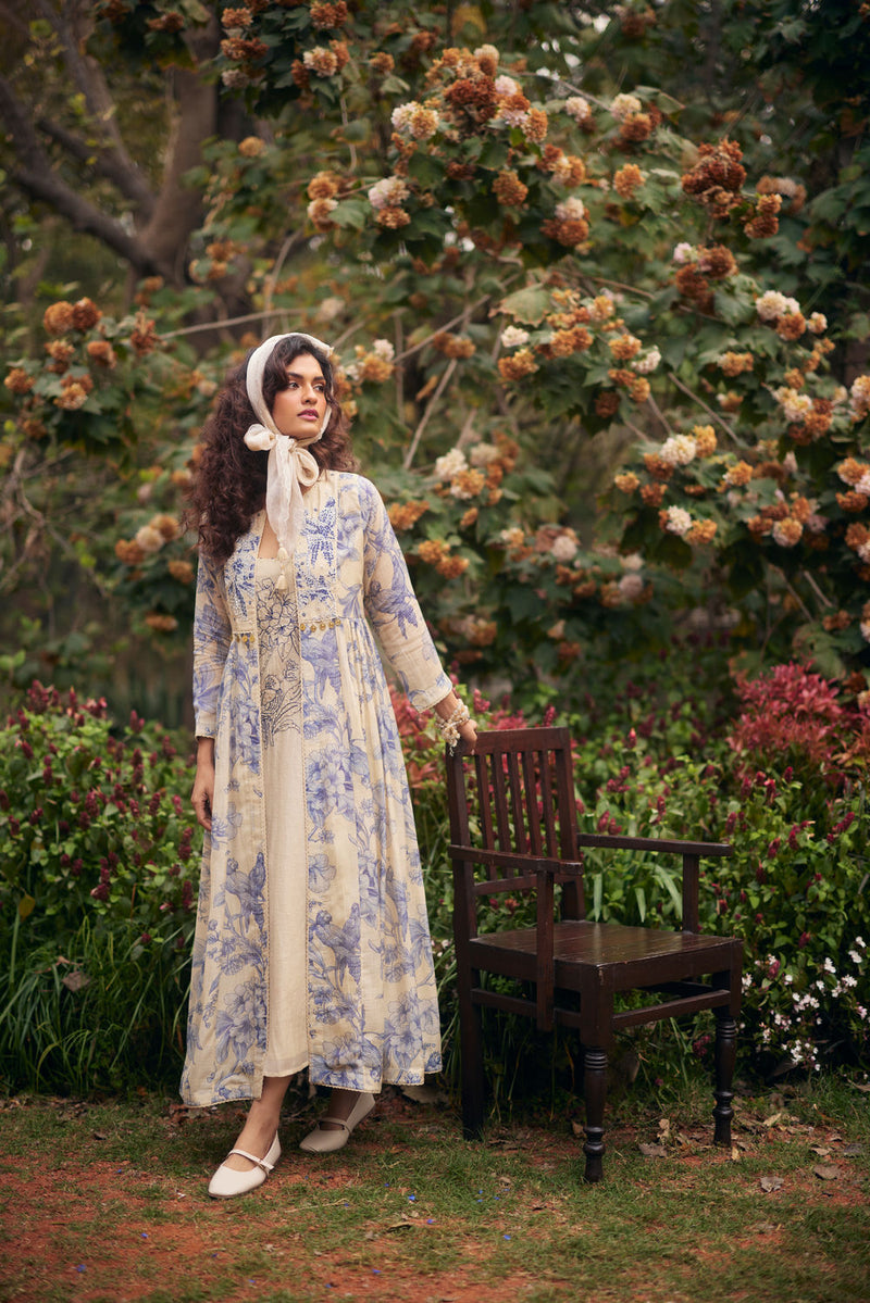 Mila Jacket Set chanderi by Paulmi & Harsh in blue, ivory for women in Singapore