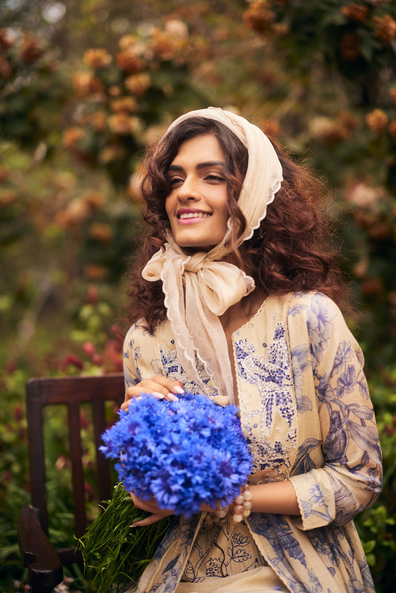 Mila Jacket Set chanderi by Paulmi & Harsh in blue, ivory for women in Singapore