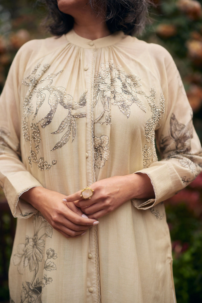 Vera Kurta Set chanderi by Paulmi & Harsh in ivory for women in Singapore