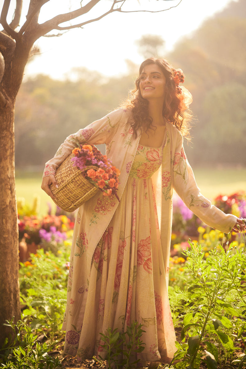 Parisa Dress Set chanderi by Paulmi & Harsh in pink for women in Singapore