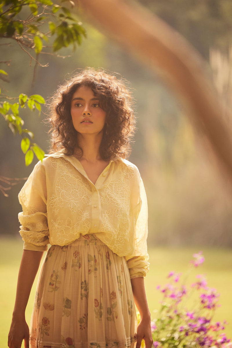 Cassandra Skirt Set-Ivory chanderi by Paulmi & Harsh in ivory for women in Singapore