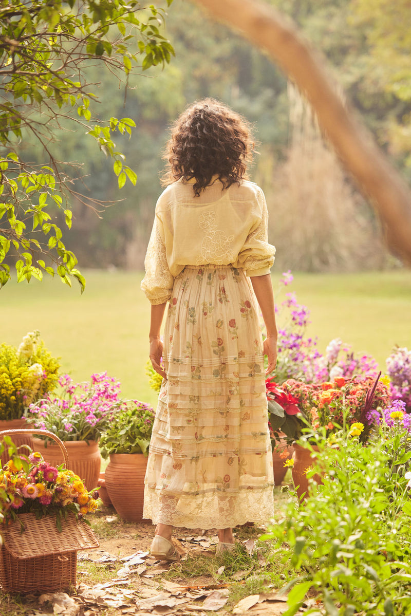 Cassandra Skirt Set-Ivory chanderi by Paulmi & Harsh in ivory for women in Singapore