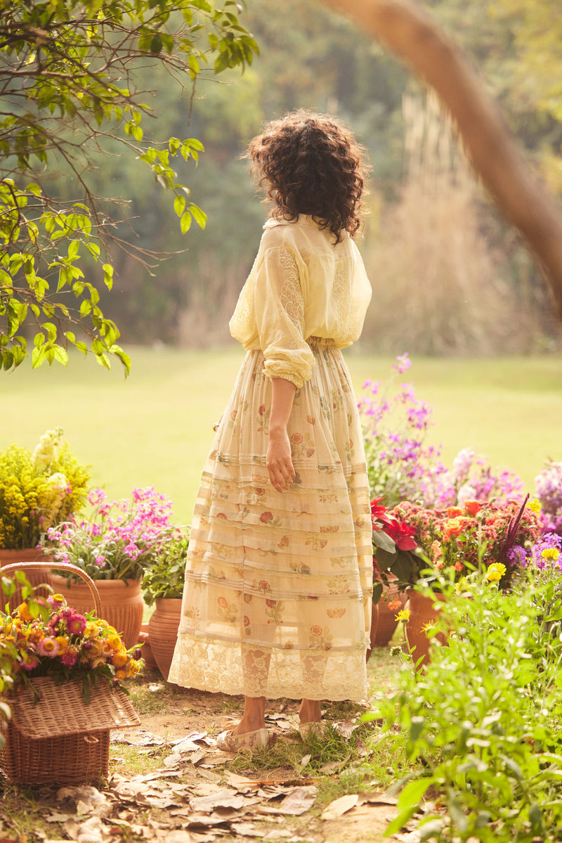 Cassandra Skirt Set-Ivory chanderi by Paulmi & Harsh in ivory for women in Singapore