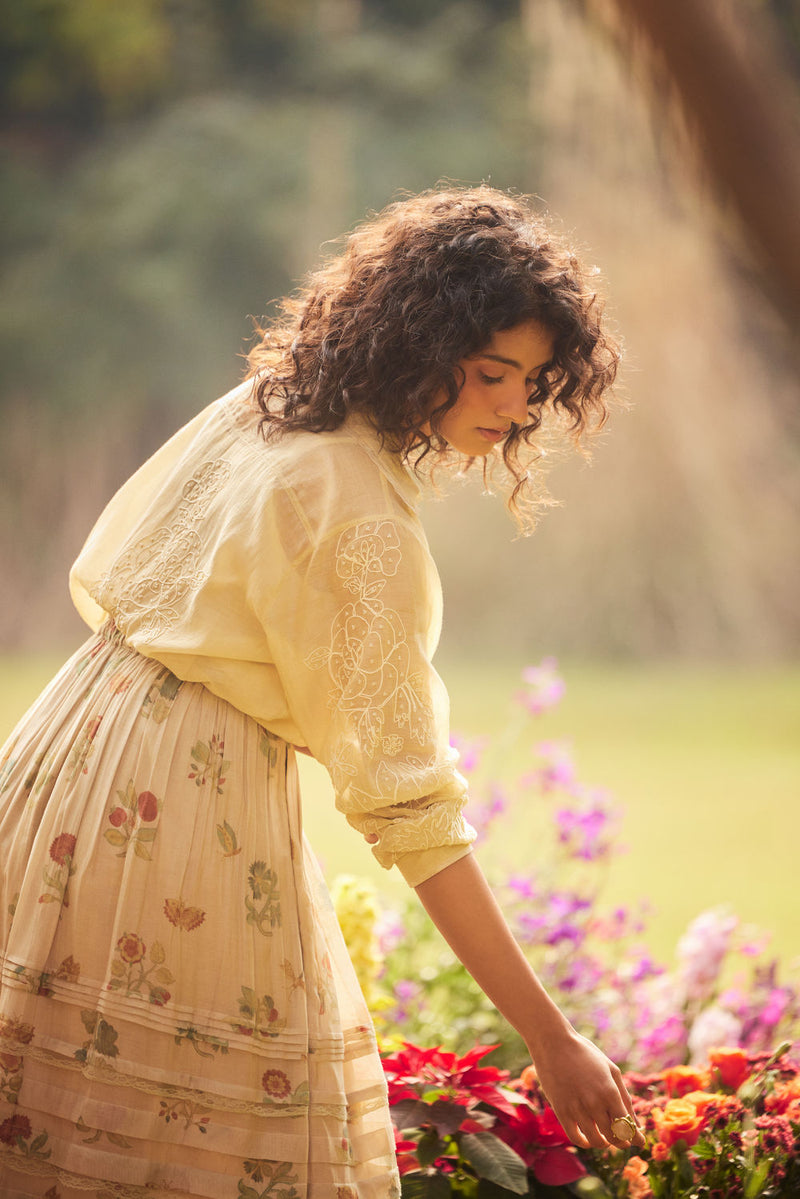 Cassandra Skirt Set-Ivory chanderi by Paulmi & Harsh in ivory for women in Singapore