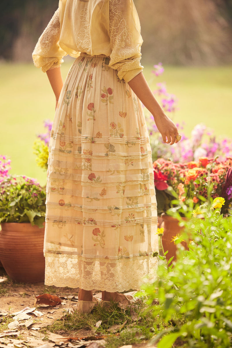 Cassandra Skirt Set-Ivory chanderi by Paulmi & Harsh in ivory for women in Singapore