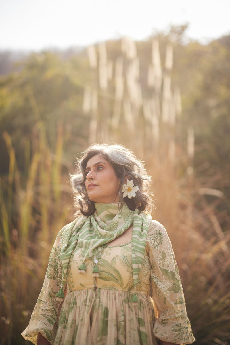 Cedar Peplum Set chanderi by Paulmi & Harsh in green, ivory for women in Singapore
