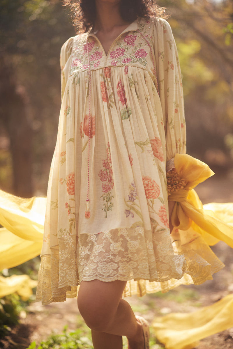 Vanna Dress Set chanderi by Paulmi & Harsh in ivory for women in Singapore