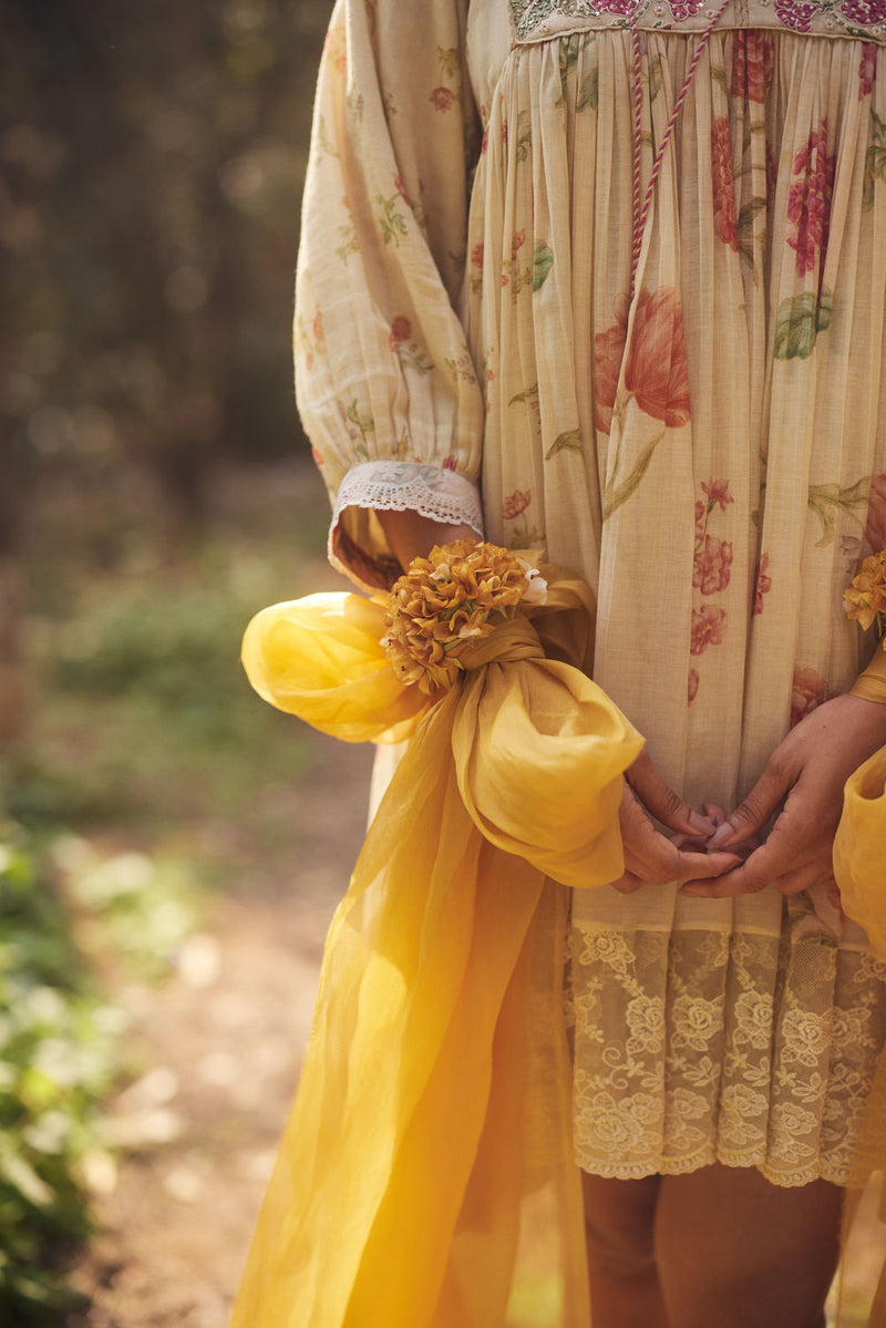 Vanna Dress Set chanderi by Paulmi & Harsh in ivory for women in Singapore
