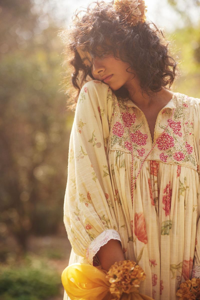 Vanna Dress Set chanderi by Paulmi & Harsh in ivory for women in Singapore