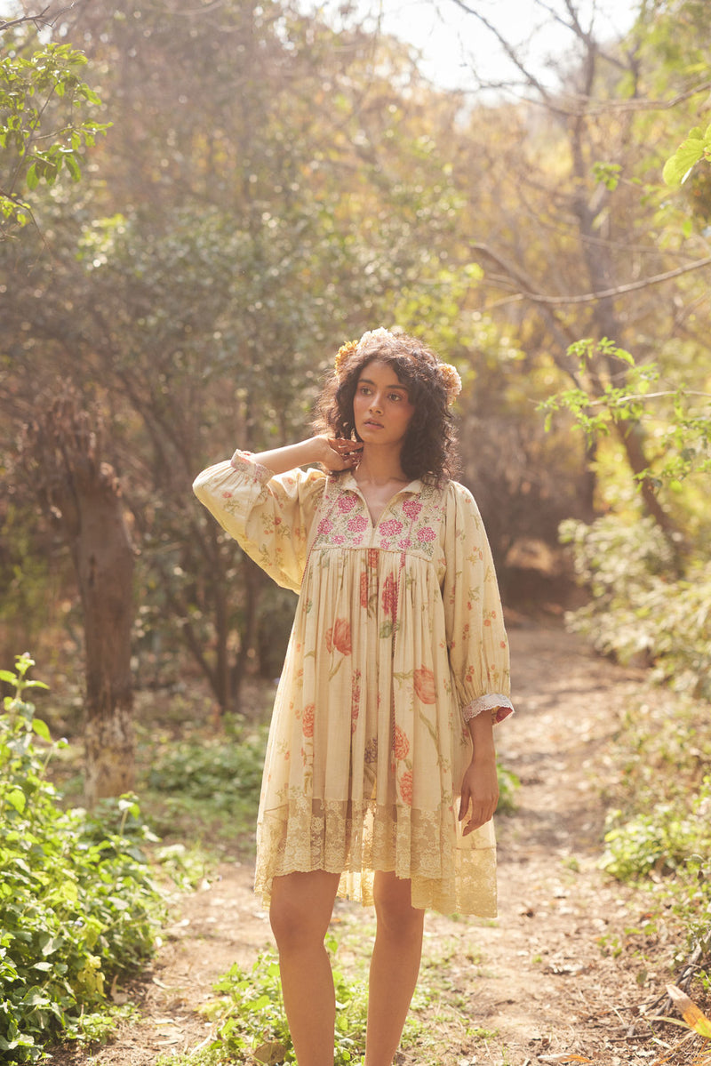 Vanna Dress Set chanderi by Paulmi & Harsh in ivory for women in Singapore