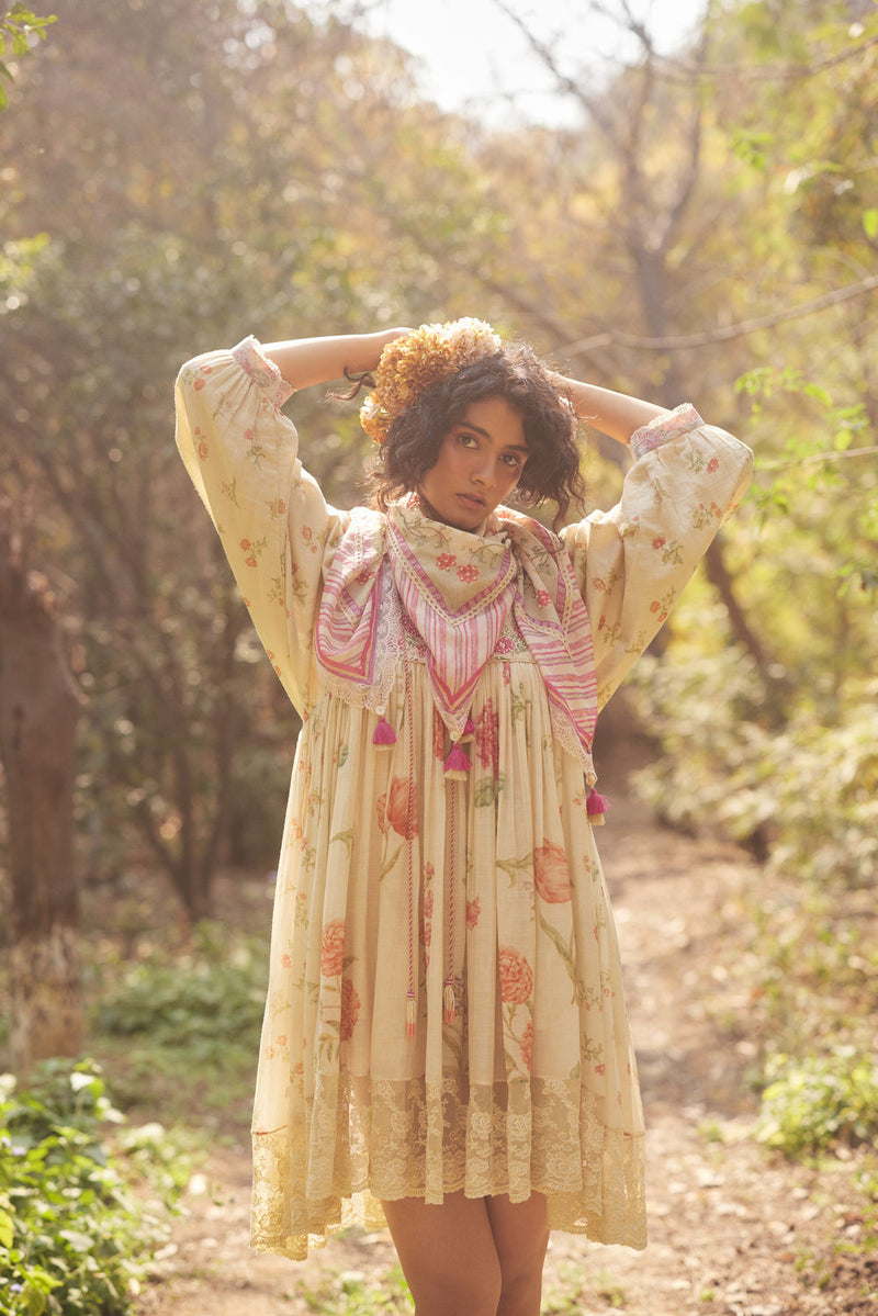 Vanna Dress Set chanderi by Paulmi & Harsh in ivory for women in Singapore