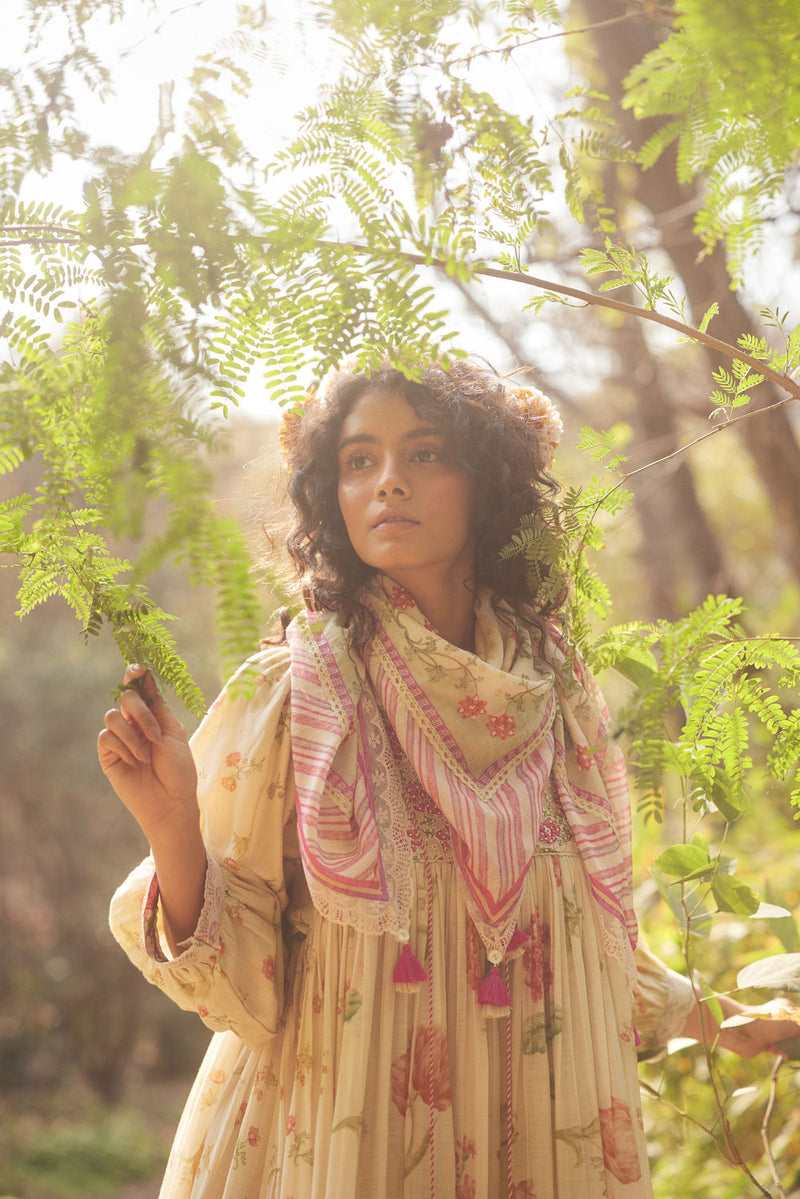 Vanna Dress Set chanderi by Paulmi & Harsh in ivory for women in Singapore