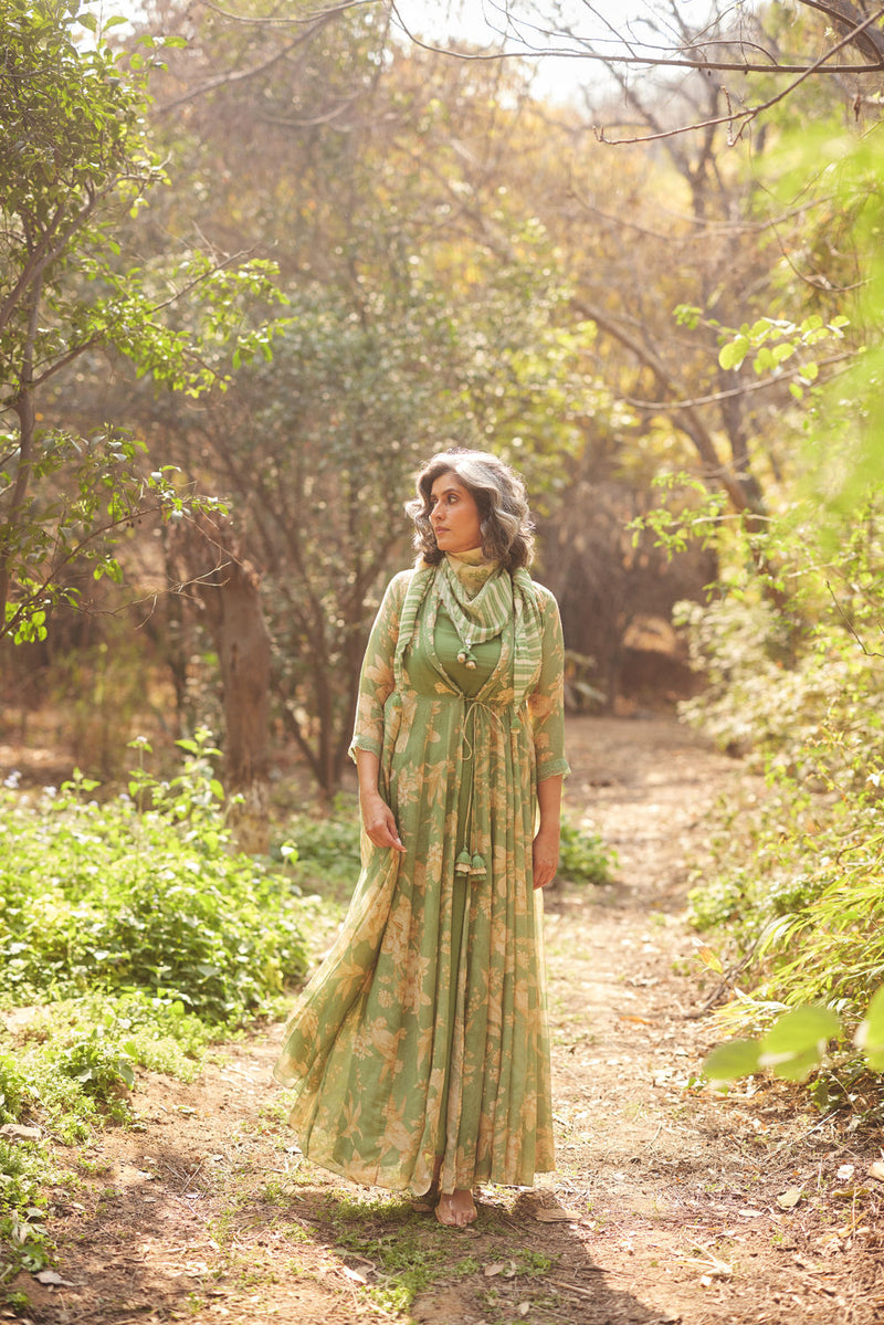 Fawn Maxi Set chanderi by Paulmi & Harsh in green for women in Singapore