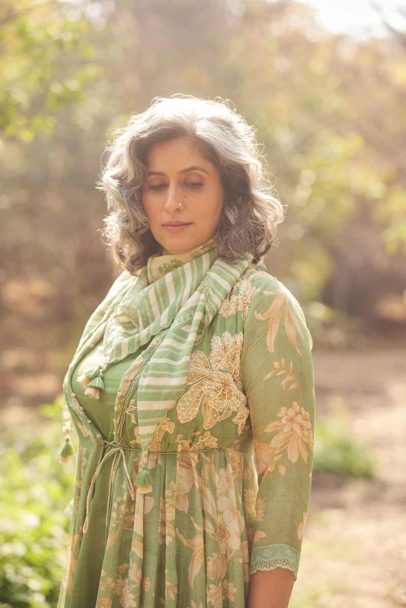 Fawn Maxi Set chanderi by Paulmi & Harsh in green for women in Singapore