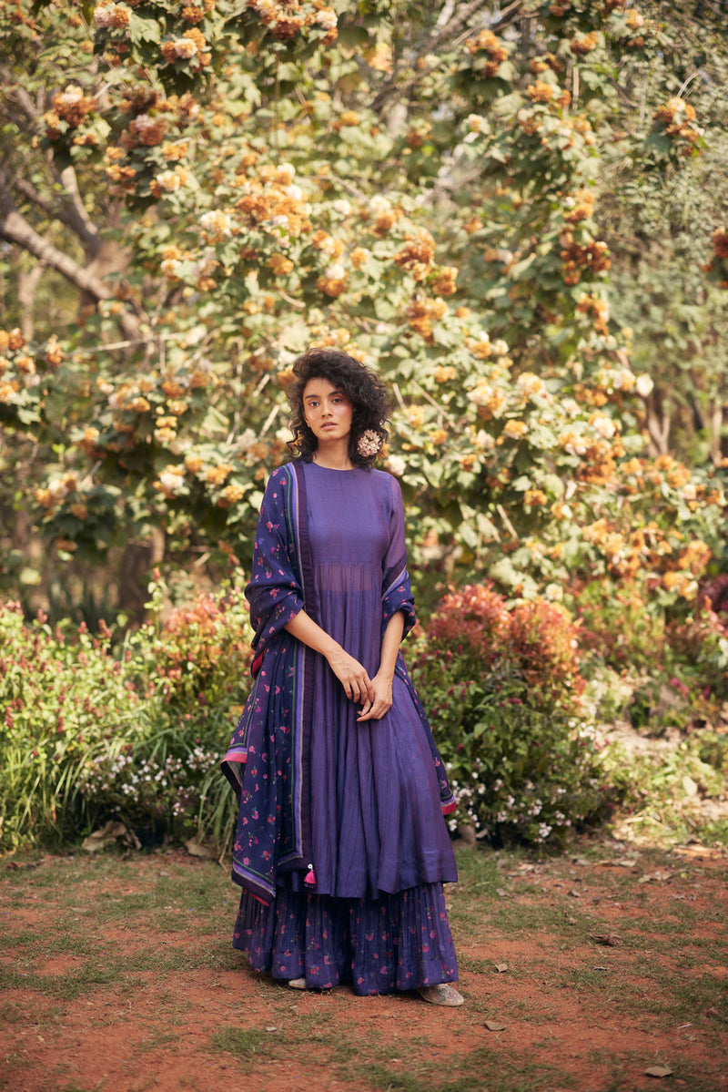 Laurel Anarkali Set-Grape chanderi by Paulmi & Harsh in green for women in Singapore