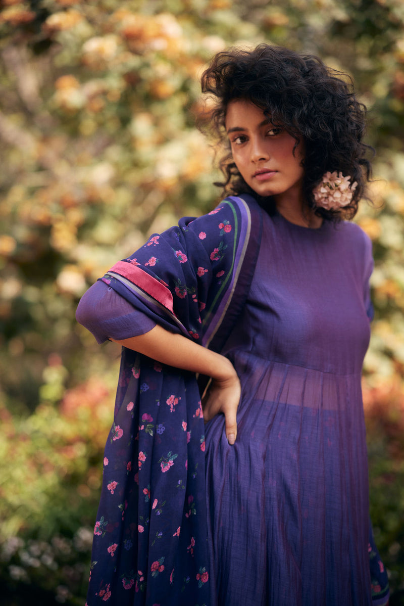 Laurel Anarkali Set-Grape chanderi by Paulmi & Harsh in green for women in Singapore