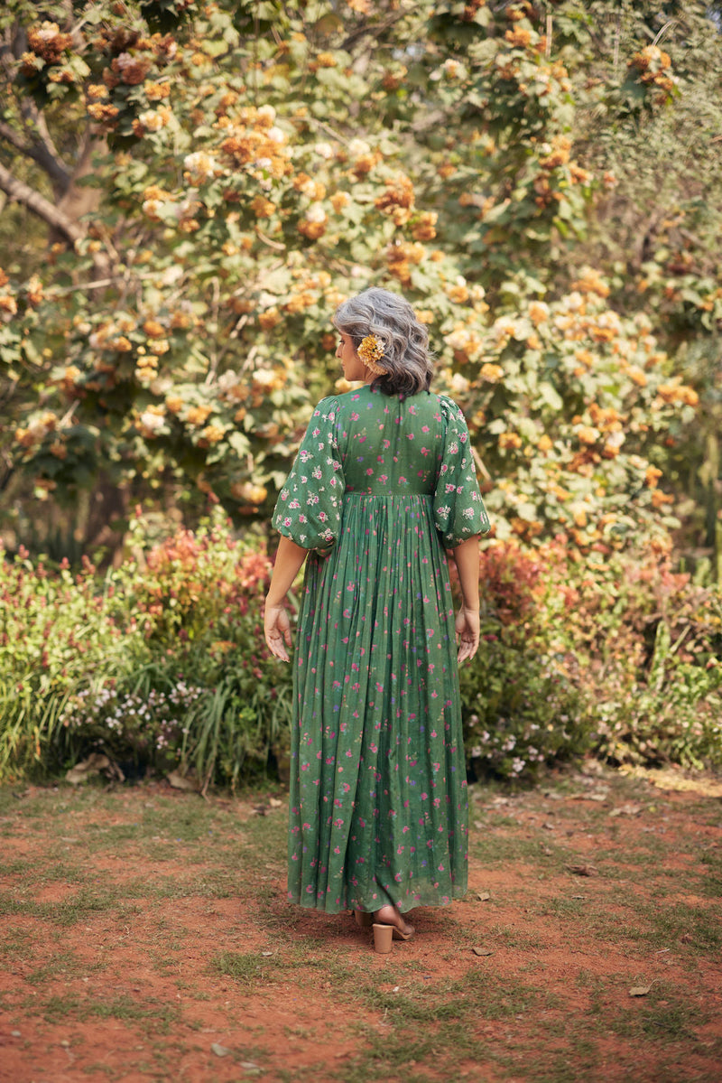 Lucy Maxi Set-Fern Green chanderi by Paulmi & Harsh in green for women in Singapore