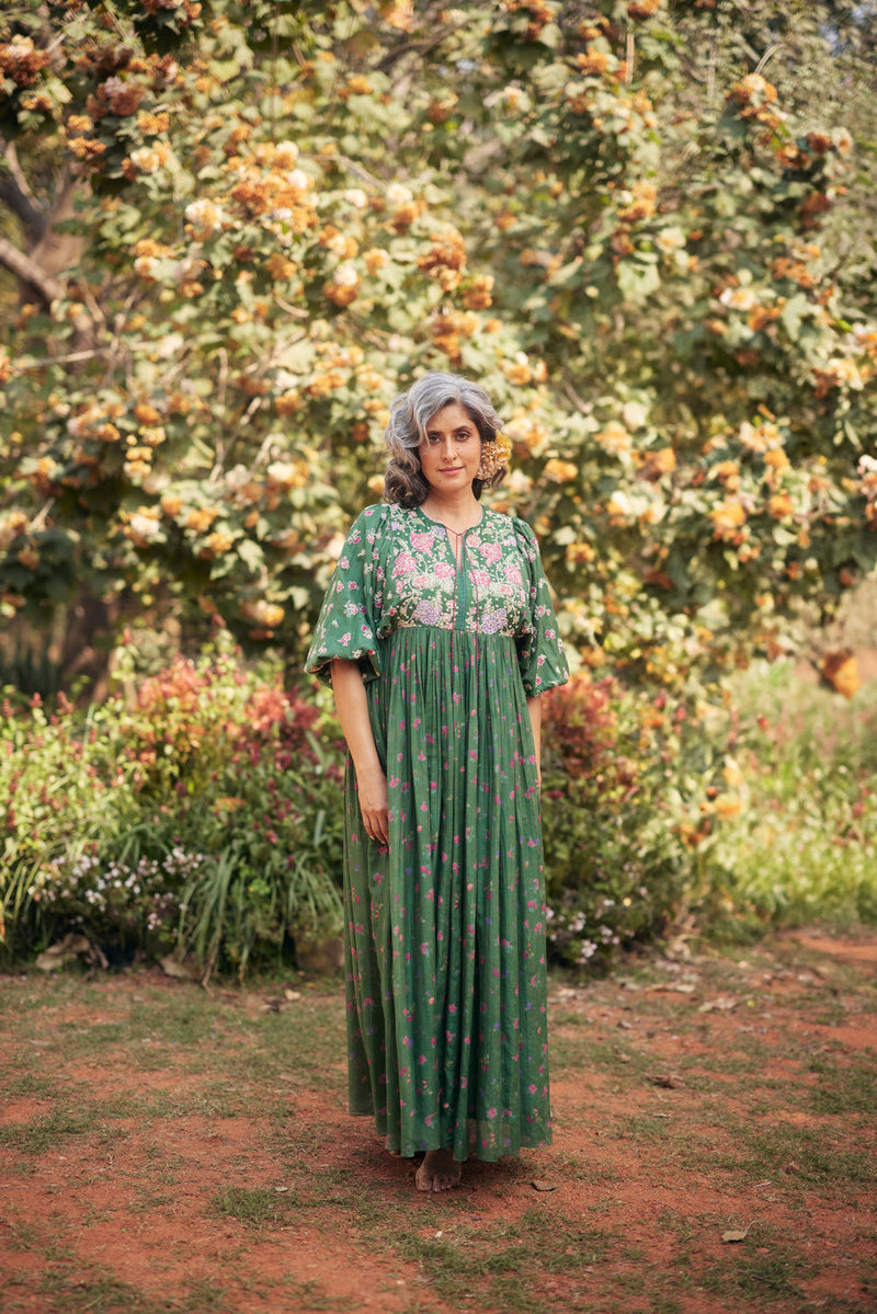 Lucy Maxi Set-Fern Green chanderi by Paulmi & Harsh in green for women in Singapore