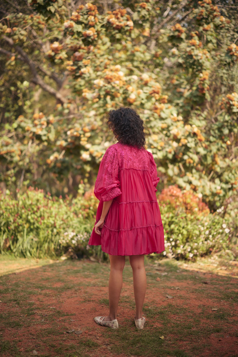 Lana Dress-Pink chanderi by Paulmi & Harsh in pink for women in Singapore