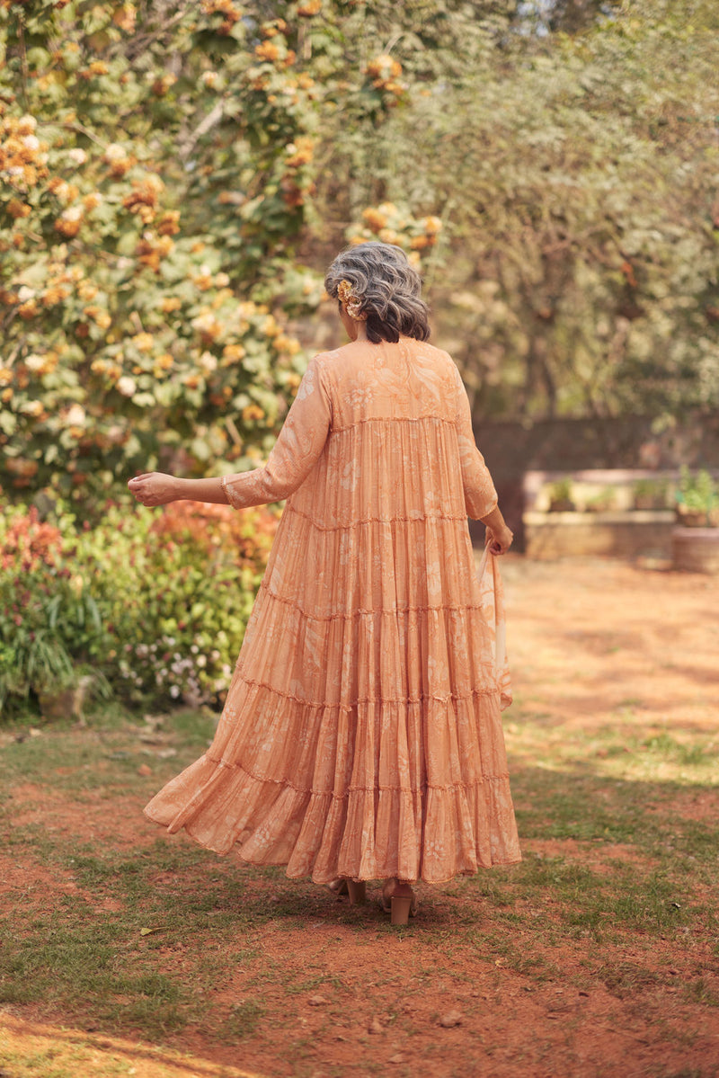 Daria Dress Set chanderi by Paulmi & Harsh in apricoat for women in Singapore