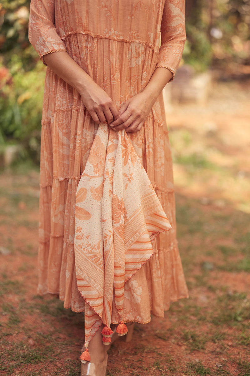 Daria Dress Set chanderi by Paulmi & Harsh in apricoat for women in Singapore