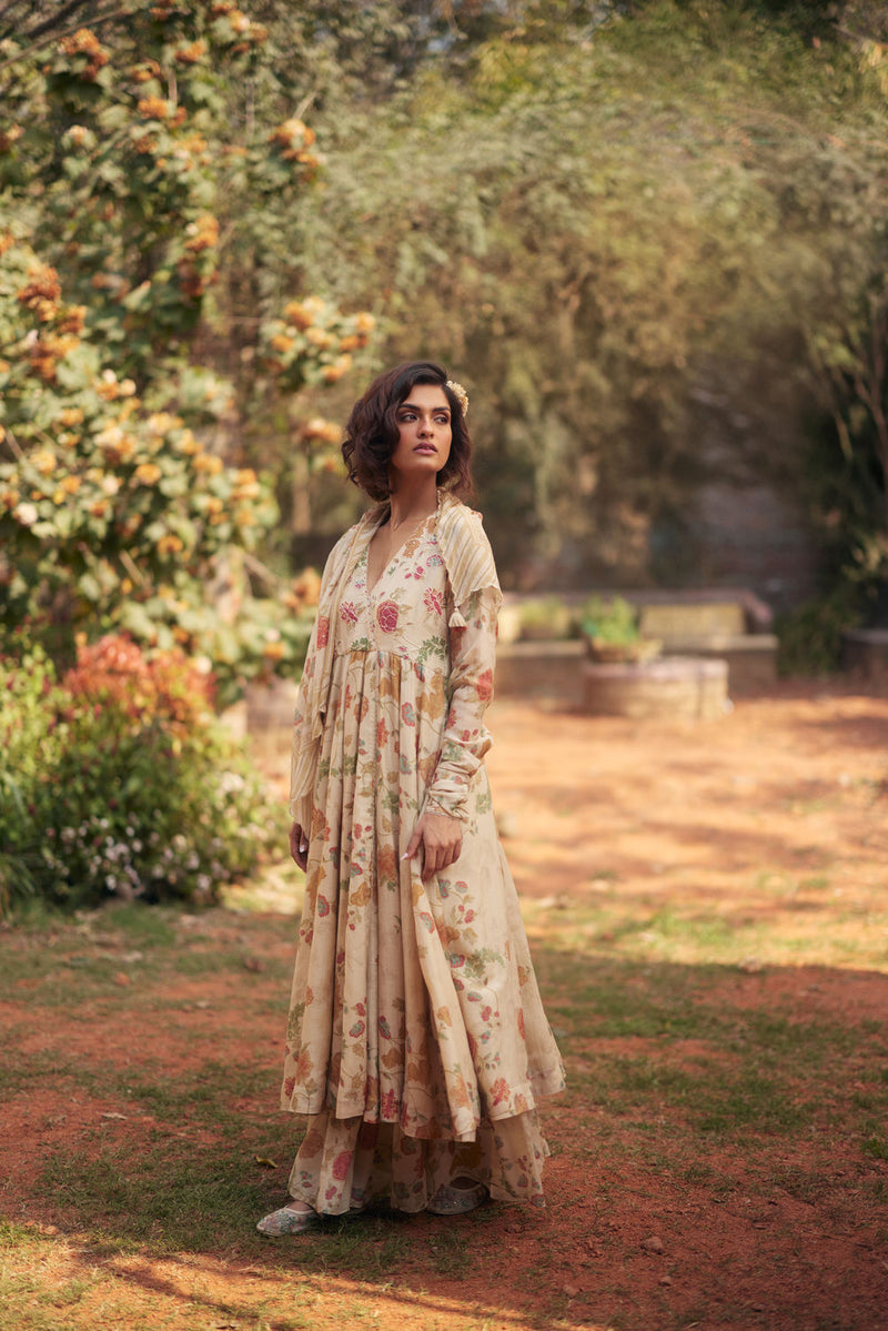 Ashara Anarkali Set chanderi by Paulmi & Harsh in ivory for women in Singapore