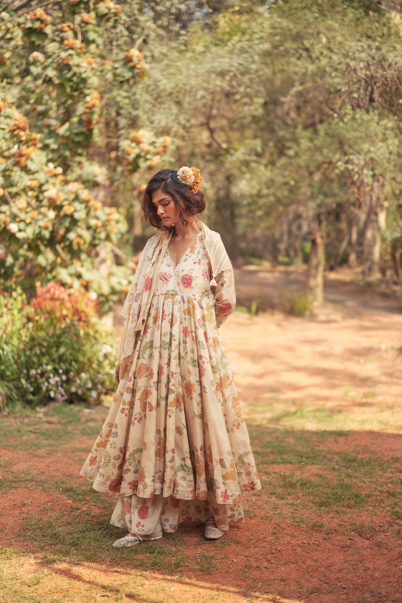 Ashara Anarkali Set chanderi by Paulmi & Harsh in ivory for women in Singapore