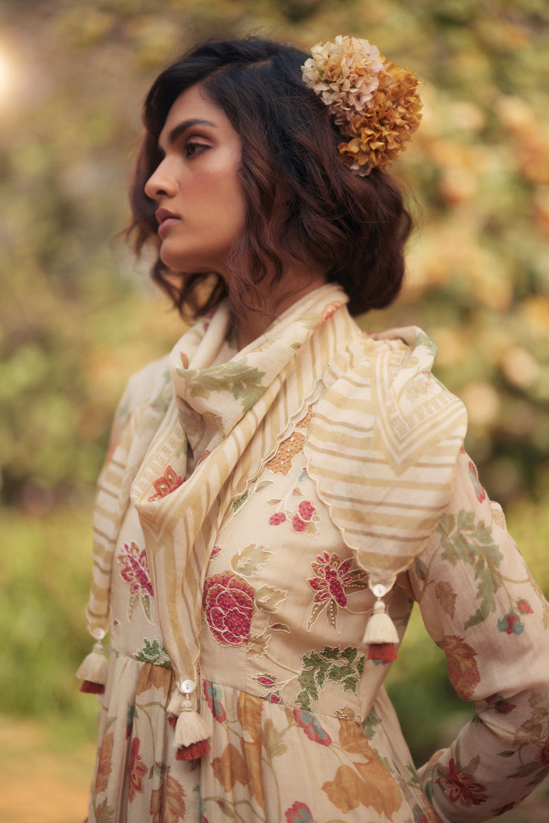 Ashara Anarkali Set chanderi by Paulmi & Harsh in ivory for women in Singapore