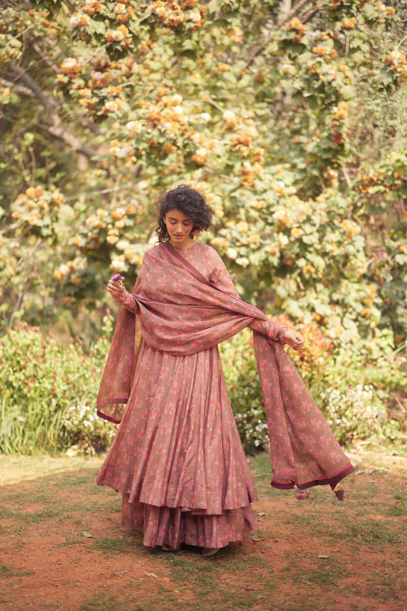 Nerida Anarkali Set chanderi by Paulmi & Harsh in brown for women in Singapore