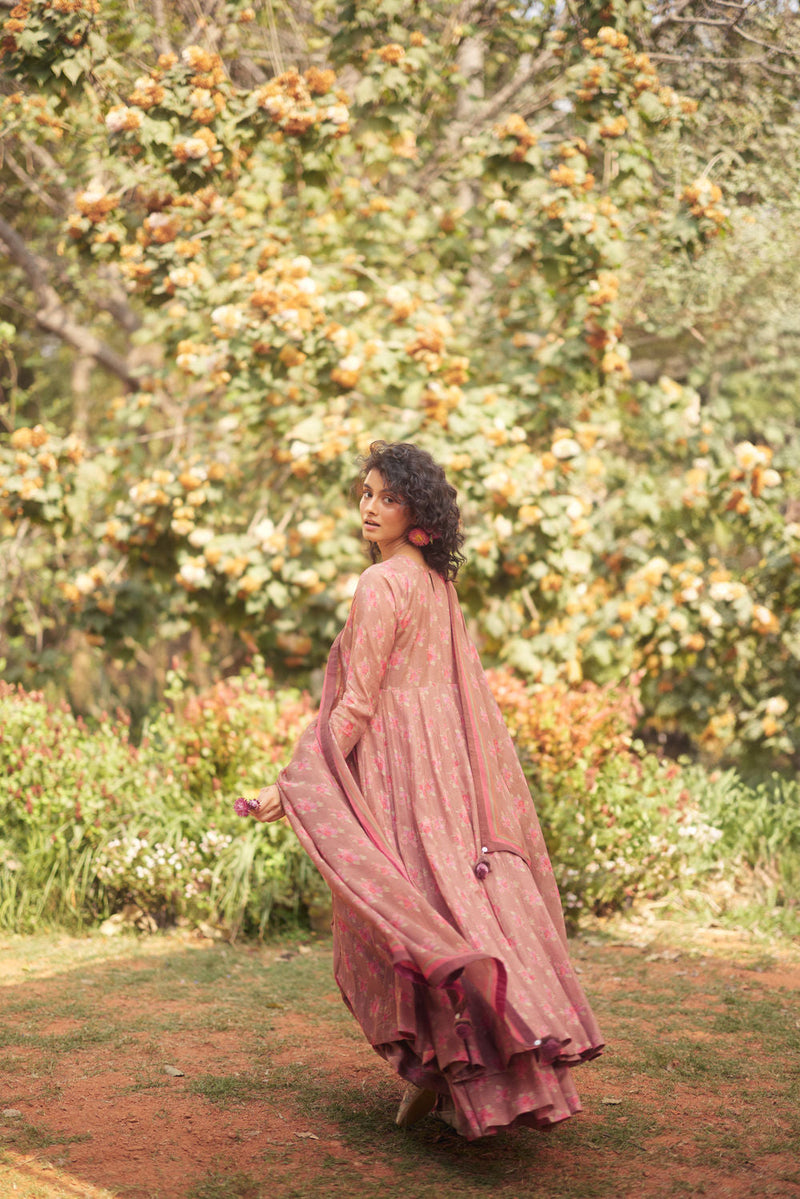 Nerida Anarkali Set chanderi by Paulmi & Harsh in brown for women in Singapore