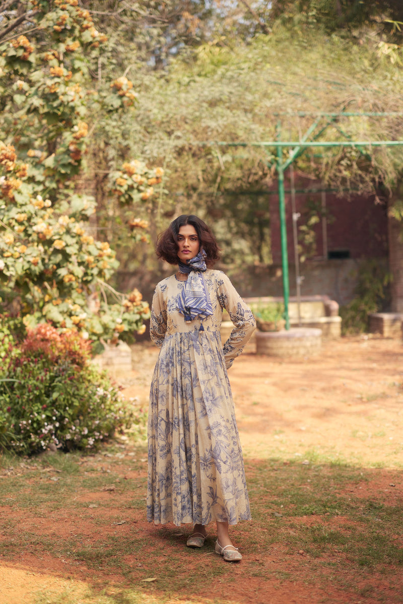 Tillie Anarkali Set chanderi by Paulmi & Harsh in blue, ivory for women in Singapore