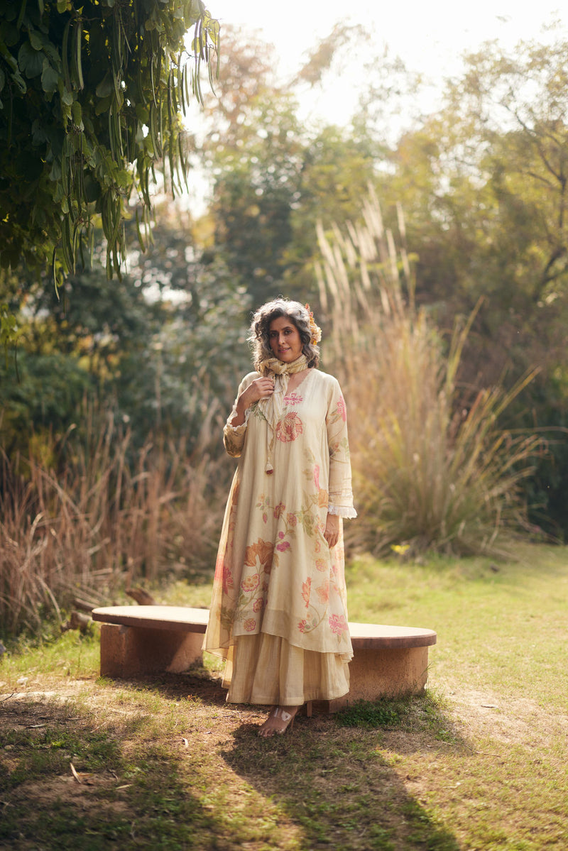 Joan Dress Set chanderi by Paulmi & Harsh in ivory for women in Singapore