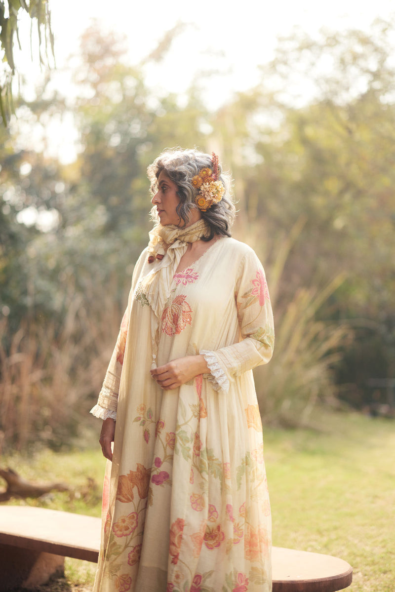 Joan Dress Set chanderi by Paulmi & Harsh in ivory for women in Singapore